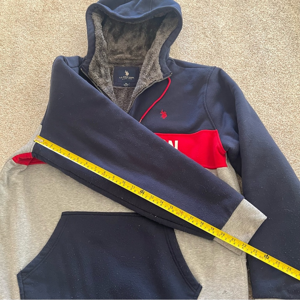 U.S. Polo Assn. Navy and Gray 1/4 Zip Fleece Lined Hoodie - Picture 7 of 8